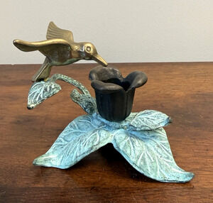 Vintage Andrea by Sadek Brass Hummingbird Candle Holder Verdigris